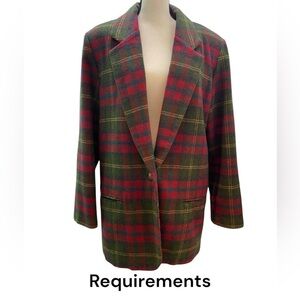 Requirements Tartan Plaid Blazer
Jacket Women 14 USA Made Red Green VTG Academia